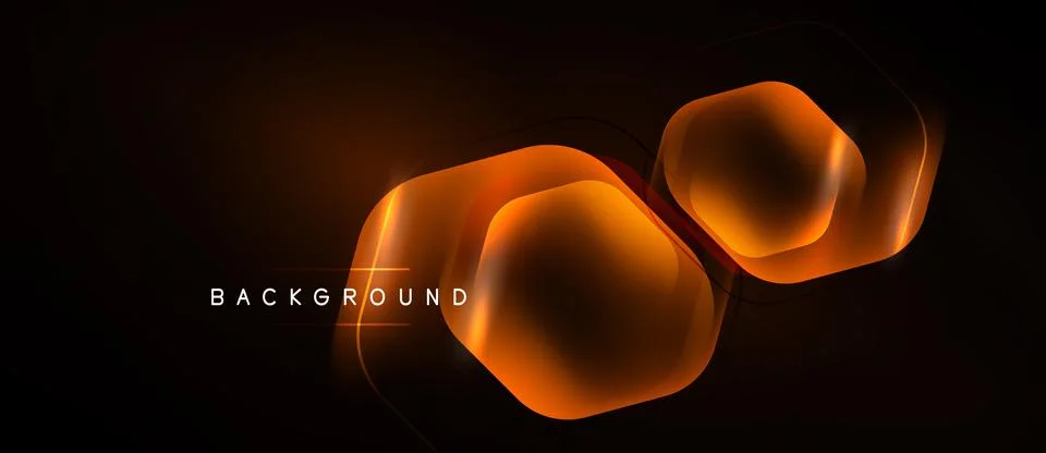 Dark background features glowing orange hexagonal shapes. Modern design with Stock Illustration