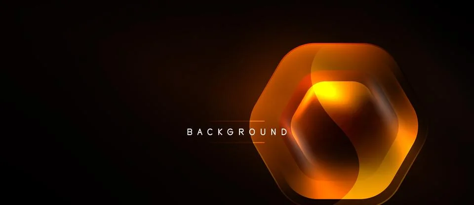 Dark background features glowing orange hexagon layers. Abstract design creat イラスト素材
