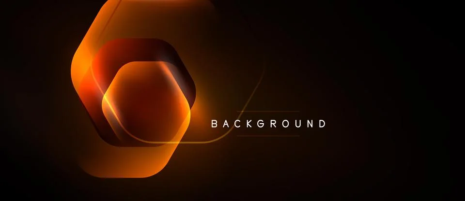 Dark background features glowing orange hexagonal layers. Modern design with Stockillustratie