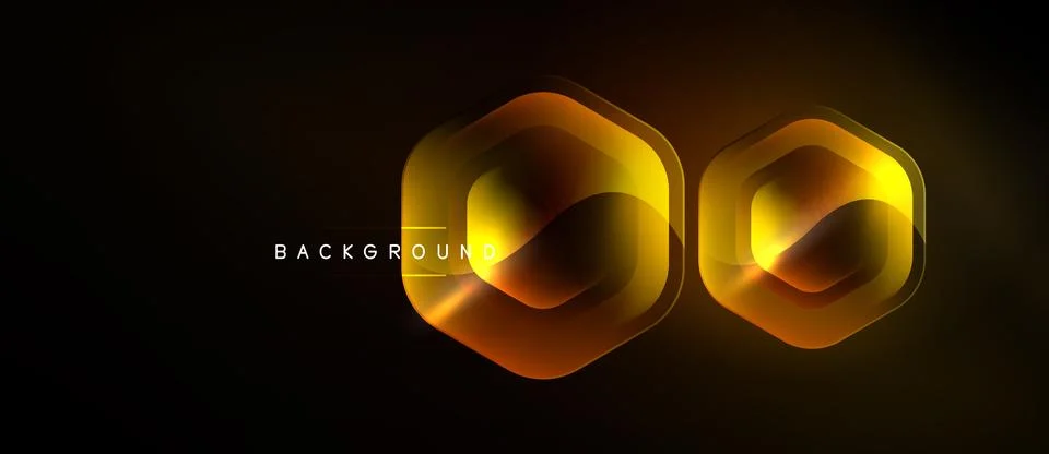 Dark background features glowing orange hexagons. Metallic effect creates d.. イラスト素材