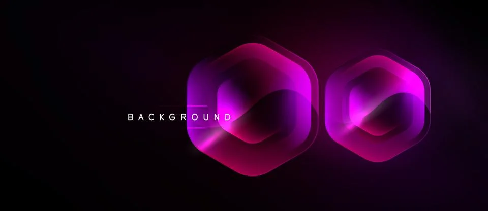 Dark background features glowing pink hexagons. Gradient effect creates depth Stock Illustration