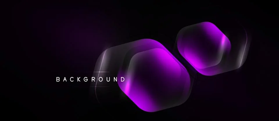 Dark background features glowing purple hexagonal shapes. Minimalist design.. Stockillustratie