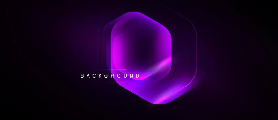 Dark background features glowing purple hexagon. Gradient effect creates dept イラスト素材