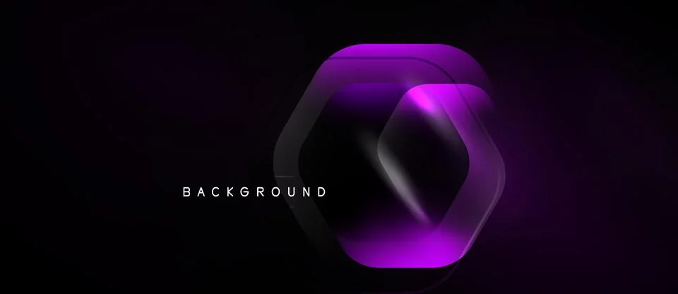 Dark background features glowing purple hexagon shapes. Modern design, abstra Stock Illustration