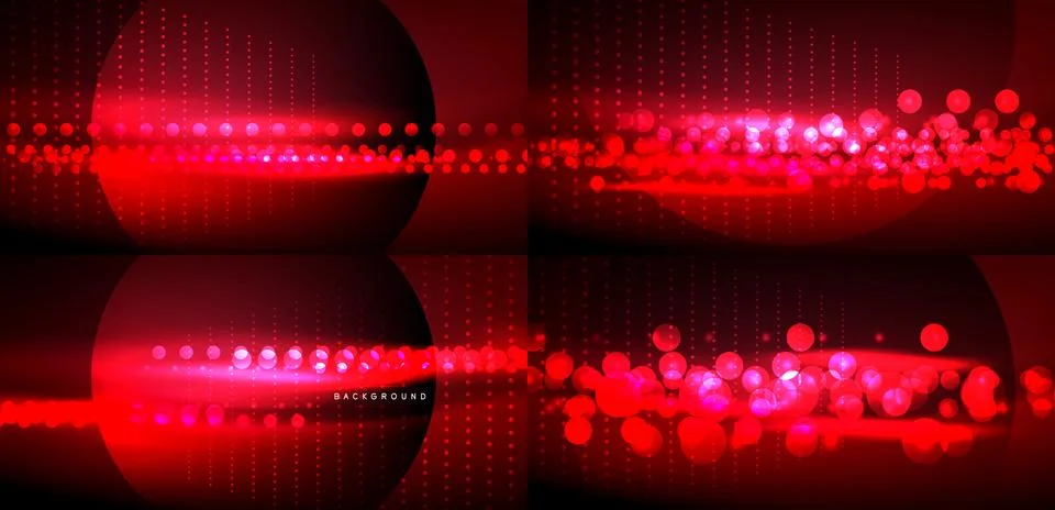 Dark background features glowing red circles, lines, dots. Abstract design Stock Illustration
