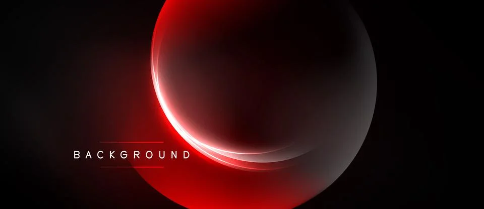 Dark background features glowing red orb. Subtle light streaks create dynamic Stock Illustration
