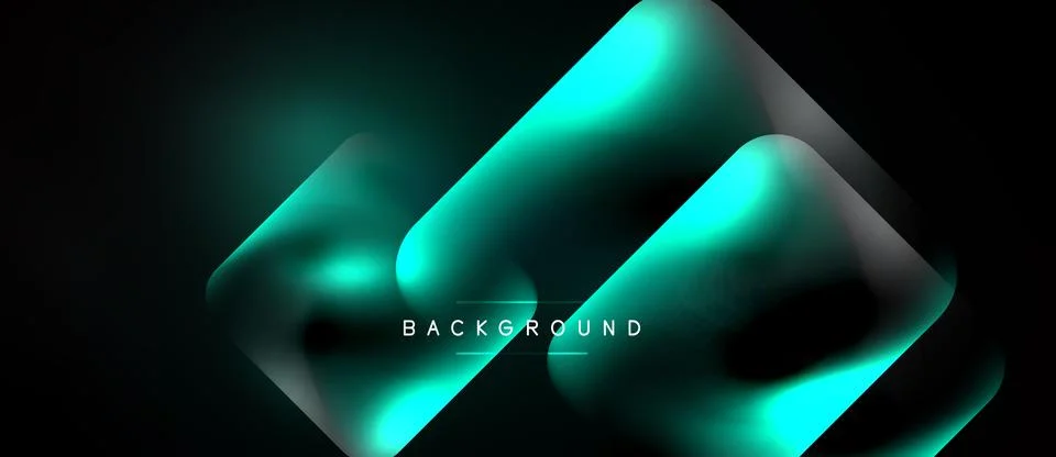 Dark background features glowing turquoise shapes. Overlapping forms create Stock Illustration