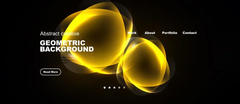 Dark background features glowing yellow abstract shapes. Text elements includ Stock Illustration