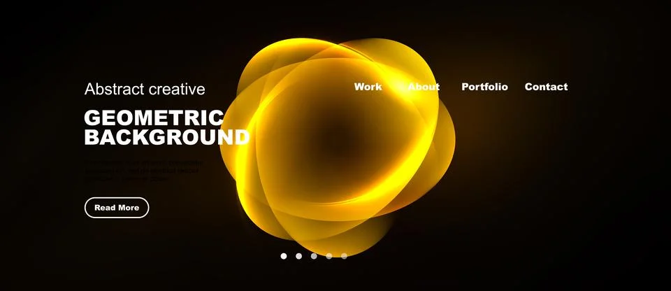 Dark background features glowing yellow geometric shapes. Website navigation Stock Illustration