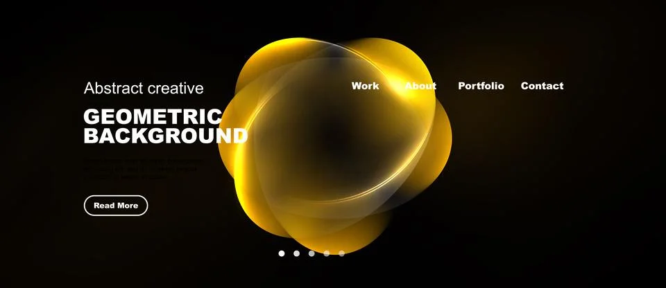 Dark background features golden abstract shapes, text elements, navigation .. Stock Illustration