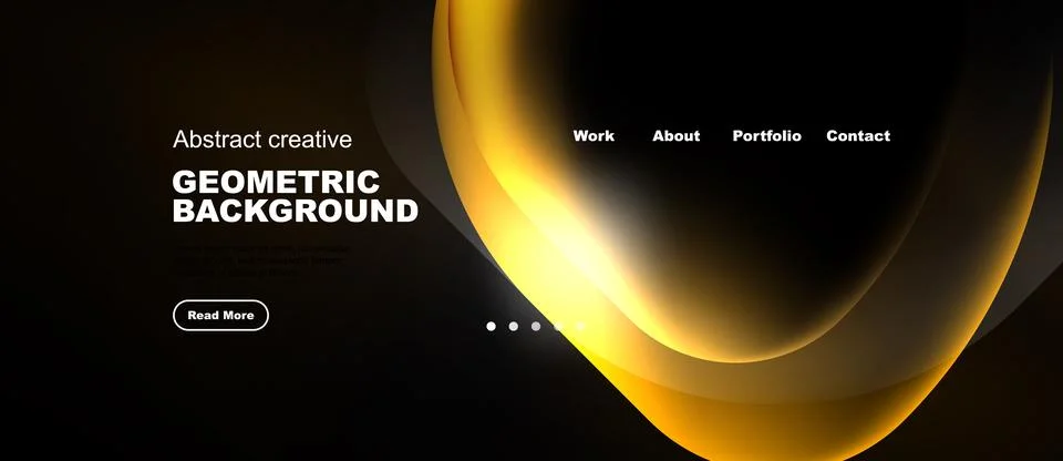 Dark background features golden abstract shapes, text elements, navigation Stock Illustration