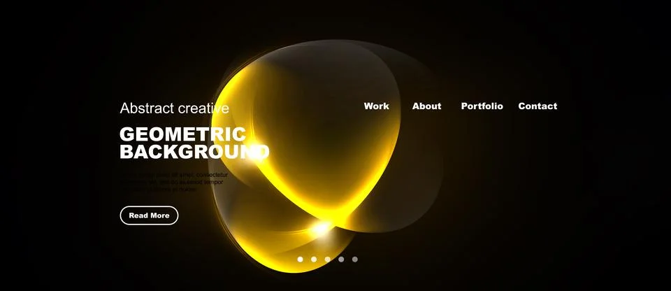 Dark background features golden abstract shapes, text, navigation menu. Stock Illustration
