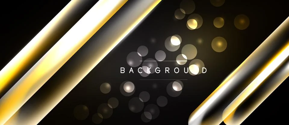 Dark background features golden diagonal lines, sparkling lights. Elegant d.. Illustrazione stock