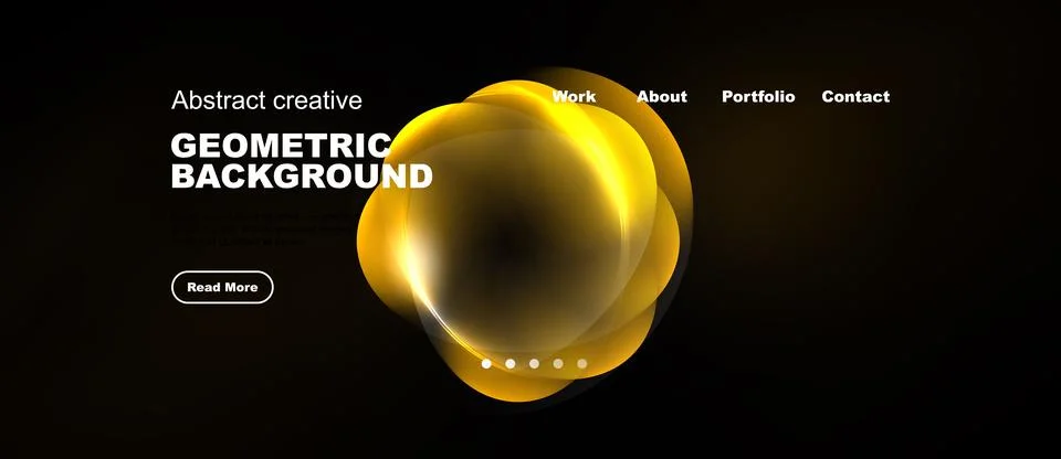 Dark background features golden geometric shapes, text elements, navigation Illustrazione stock
