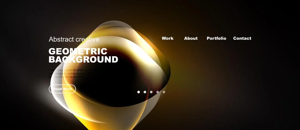Dark background features golden geometric shapes, text elements. Website head Stock Illustration