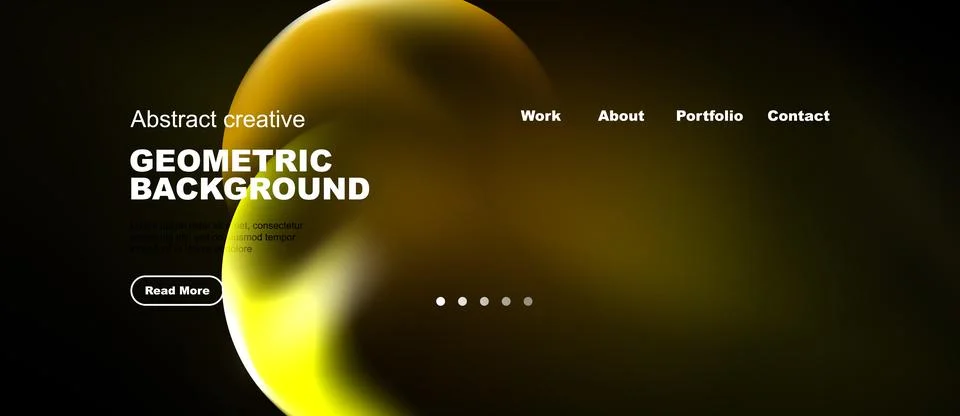 Dark background features golden geometric shapes, text elements, navigation.. 스톡 일러스트