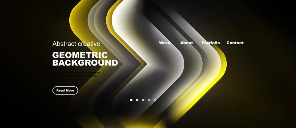 Dark background features layered geometric shapes, yellow accents, text ele.. 库存插图