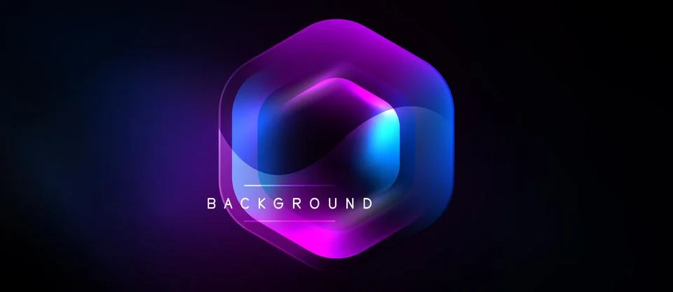 Dark background features layered hexagon shapes. Vibrant purple, blue hues Stockillustratie