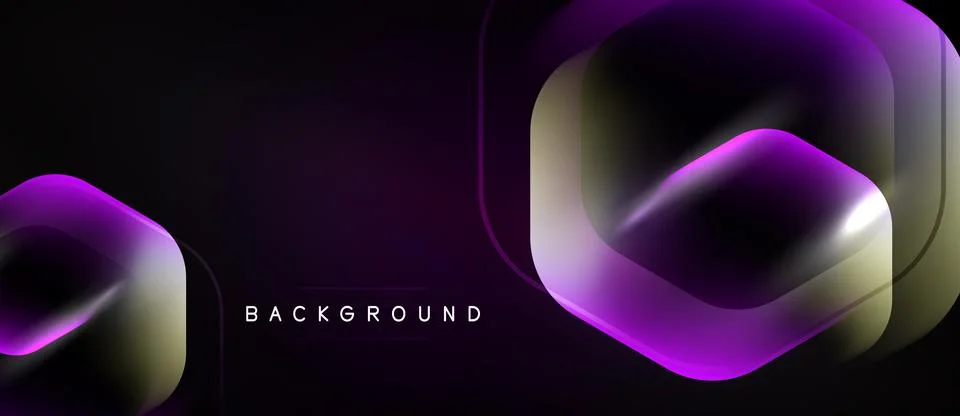 Dark background features layered hexagon shapes. Gradient colors shift from.. Stock Illustration