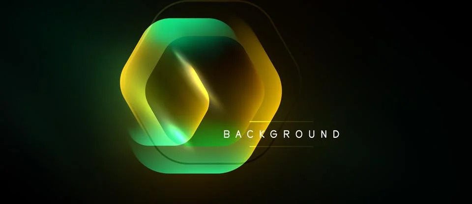 Dark background features layered hexagonal shapes. Colors transition from gre Stockillustratie