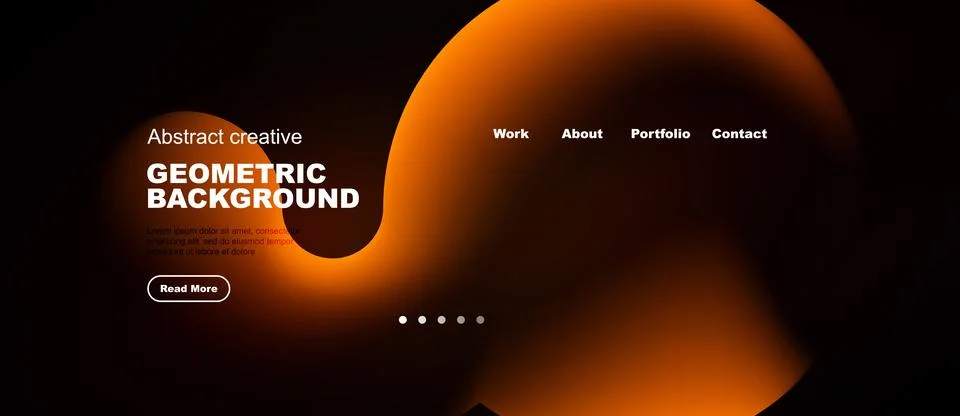 Dark background features orange abstract shape, text elements, navigation men イラスト素材