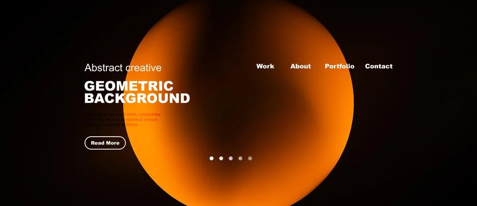 Dark background features orange abstract shape. Minimalist website design wit Stock Illustration