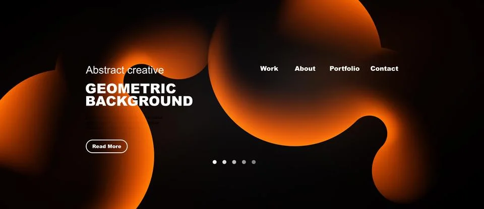 Dark background features orange abstract shapes, text elements, navigation 库存插图