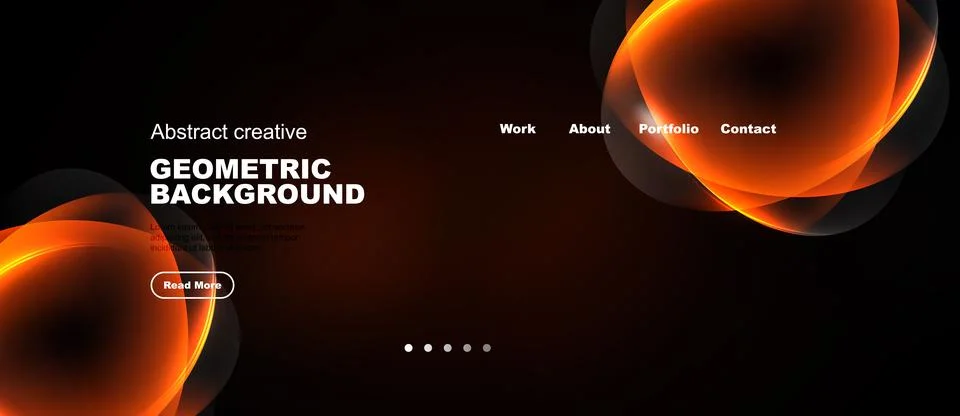 Dark background features orange flowing shapes, text elements, navigation men Stock Illustration