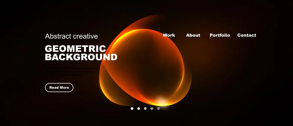 Dark background features orange geometric shapes, text elements, navigation.. イラスト素材