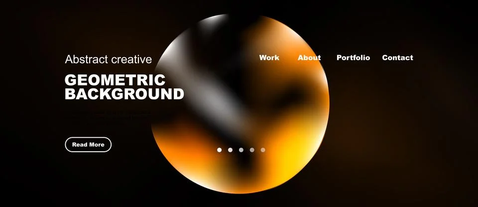 Dark background features orange geometric shapes, text elements, navigation.. イラスト素材
