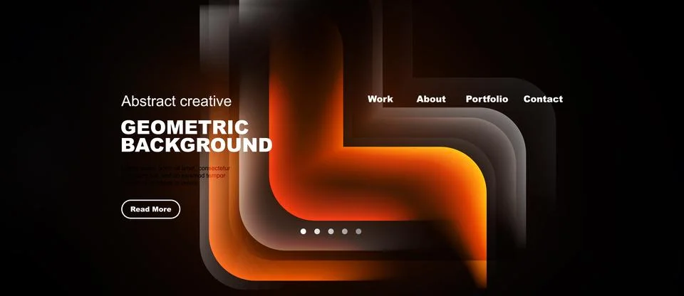 Dark background features orange geometric shapes. Minimalist design includes 스톡 일러스트