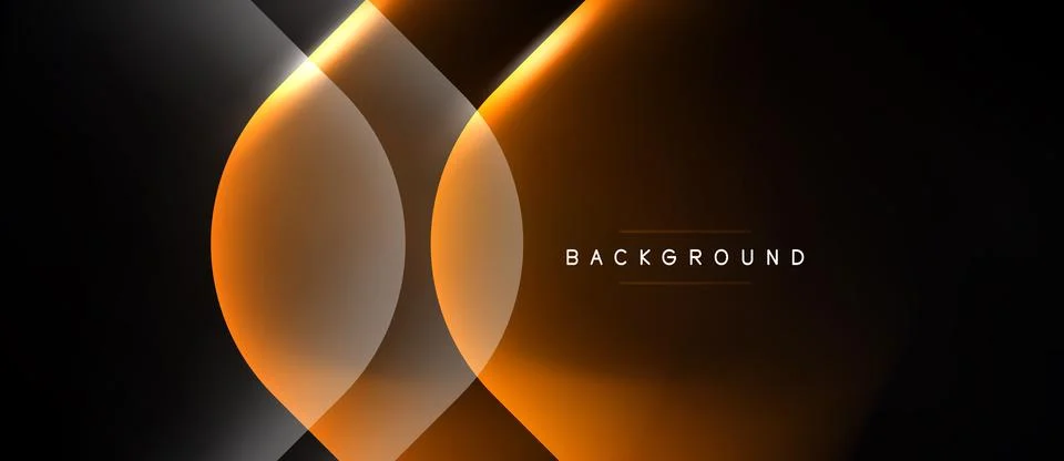 Dark background features overlapping orange circles. Gradient effects create Illustrazione stock