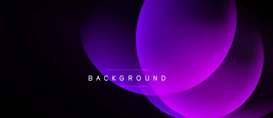 Dark background features overlapping purple circles. Gradient shades create Illustrazione stock