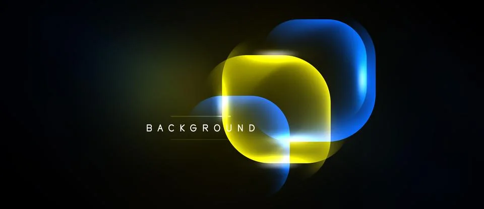 Dark background features overlapping rounded squares. Blue, yellow glows crea 스톡 일러스트