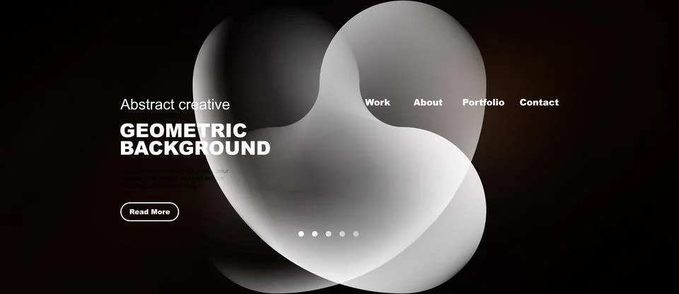 Dark background features overlapping translucent shapes. Minimalist design wi Stock Illustration