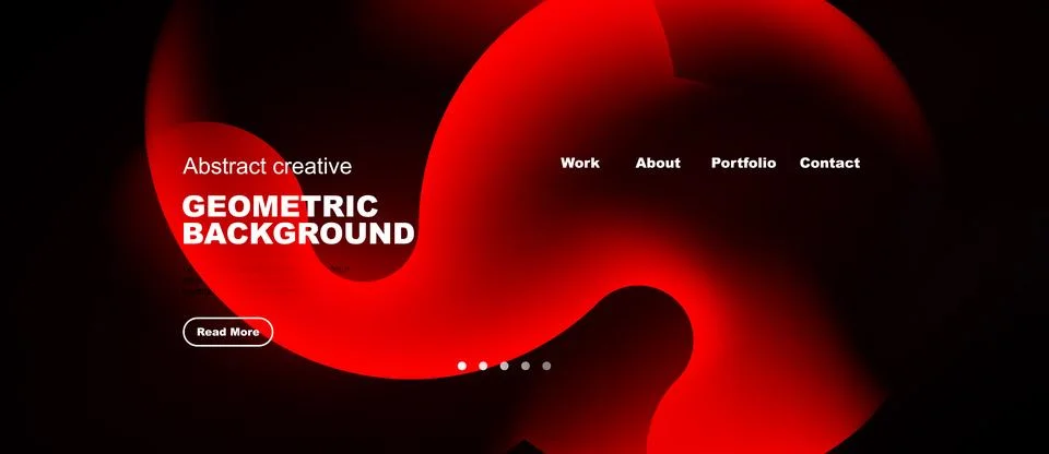 Dark background features red abstract shapes, text elements, navigation menu. Stock Illustration