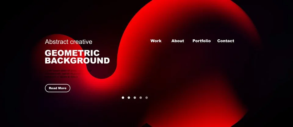 Dark background features red abstract shape, text elements, navigation menu. Stock Illustration