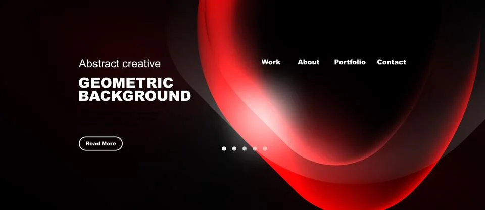 Dark background features red abstract shapes, text elements, navigation opt.. Stock Illustration