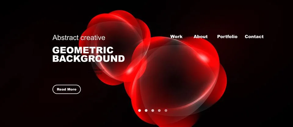 Dark background features red abstract shapes, text elements, navigation menu. Stock Illustration