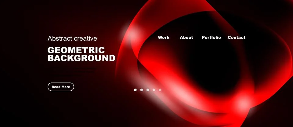 Dark background features red abstract shapes, text elements, navigation opt.. Stock Illustration
