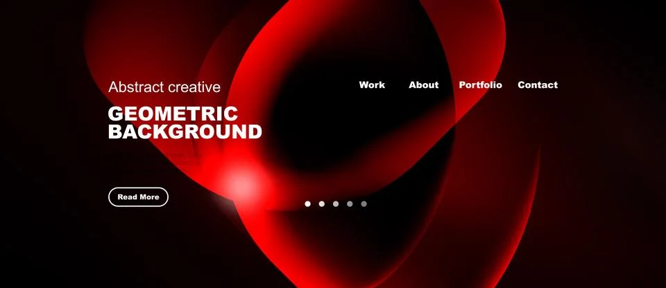Dark background features red abstract shapes, text elements, navigation menu. Stock Illustration