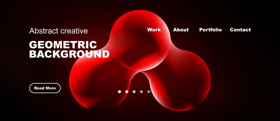 Dark background features red abstract shapes, text, navigation menu. Modern Illustrazione stock