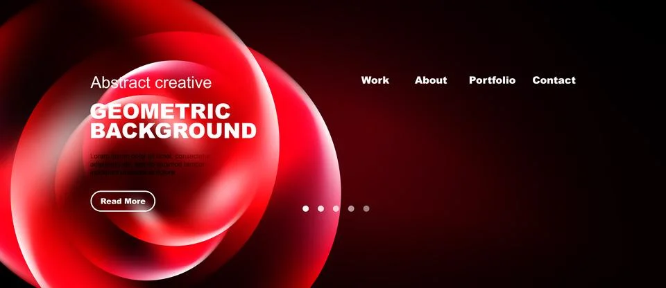Dark background features red abstract shapes, text, navigation menu. Minimali 库存插图