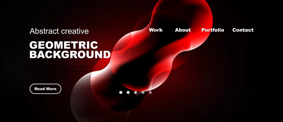 Dark background features red abstract shapes, text, navigation menu. Modern Stock Illustration