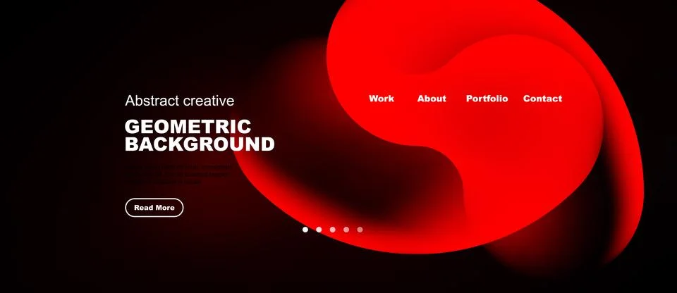 Dark background features red abstract shapes. Text includes geometric backdro Stock Illustration