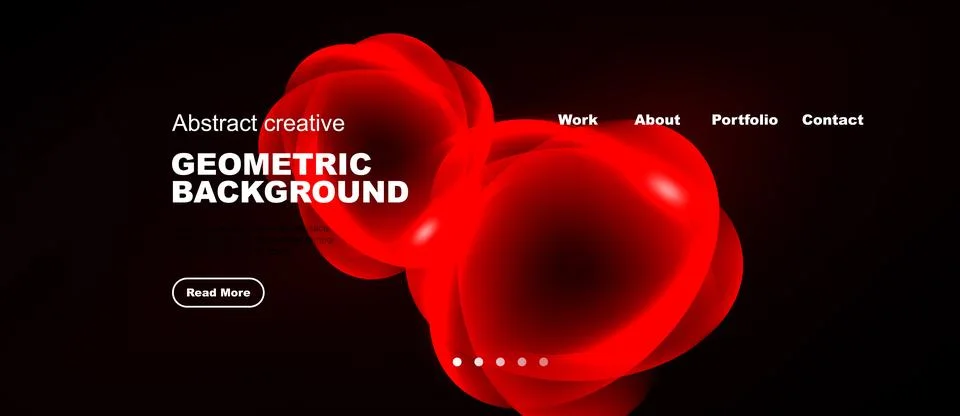 Dark background features red abstract shapes, text elements, navigation menu. 스톡 일러스트