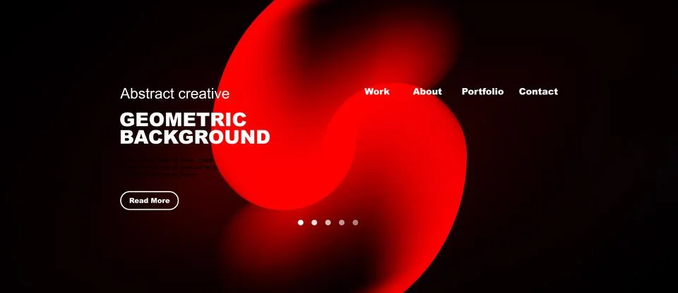Dark background features red abstract shapes, text elements, navigation menu. 库存插图