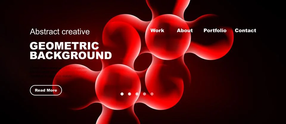 Dark background features red abstract shapes, text, navigation menu. Modern 스톡 일러스트