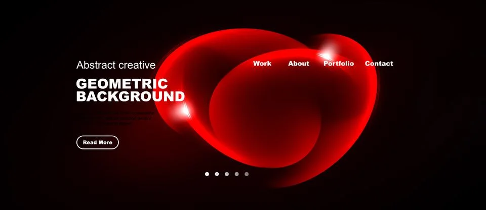 Dark background features red geometric shapes, text elements, navigation menu 스톡 일러스트