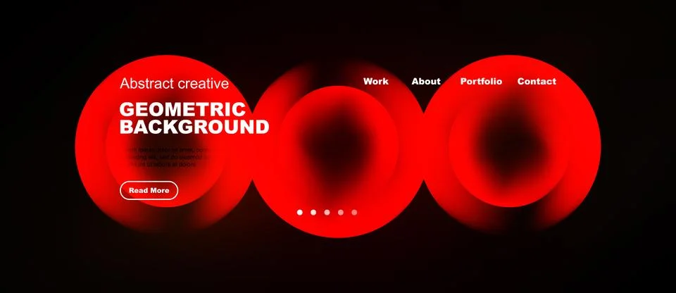 Dark background features red geometric shapes, text elements, navigation menu 스톡 일러스트